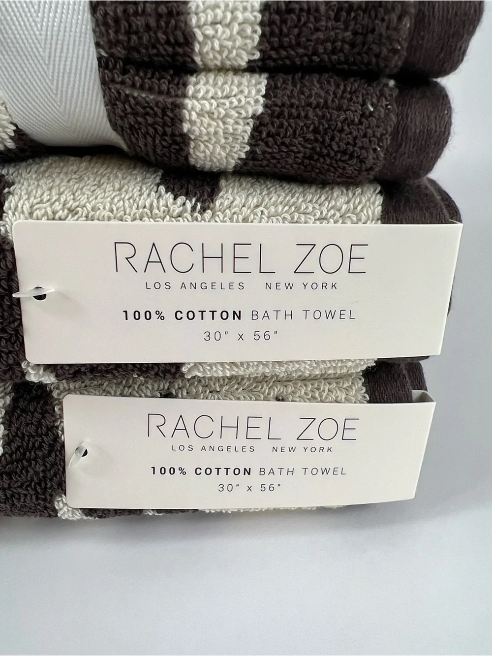 Rachel Zoe Bath Towel Set Brown and Cream Cow-Print Soft Cotton 2 Pc Set NEW